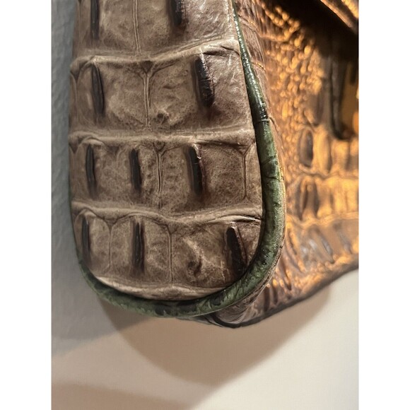BRAHMIN Purse Croc Embossed Leather Shoulder Handbag Brown Green Chain Turn Lock - Picture 10 of 16